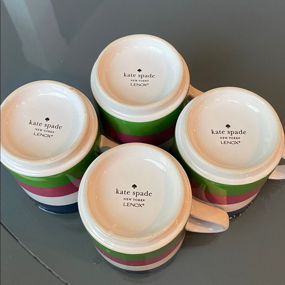 Kate Spade -Lenox Striped Ceramic Mug Set - Blue, Pink, Green set of 4 - Picture 2 of 5